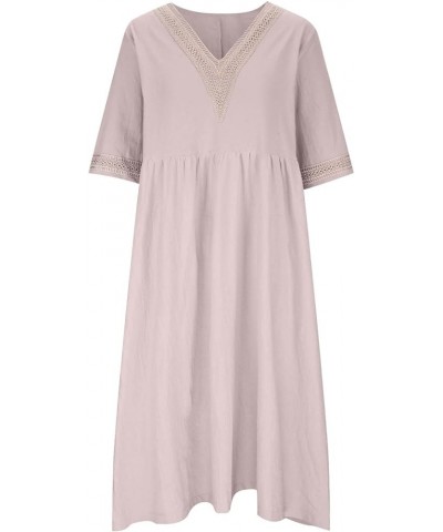 2023 Dresses Women Summer Casual Button Flowy Pleated Short Sleeve V-Neck Knee Length Midi Dress Beach Sundress C1pink $11.42...