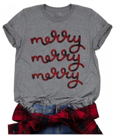 Christmas T Shirt Womens Merry and Bright Letter Printed Short Sleeve Tops Holiday Shirt Christmas Tree Tee Shirts Gray2 $13....