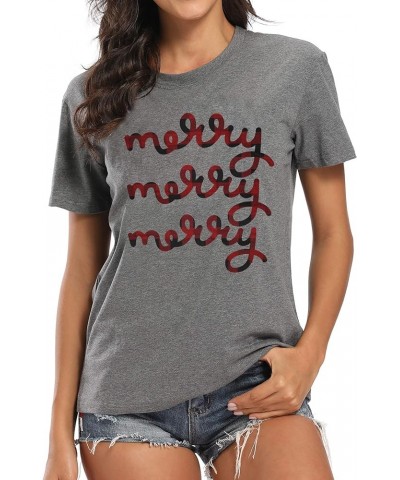 Christmas T Shirt Womens Merry and Bright Letter Printed Short Sleeve Tops Holiday Shirt Christmas Tree Tee Shirts Gray2 $13....