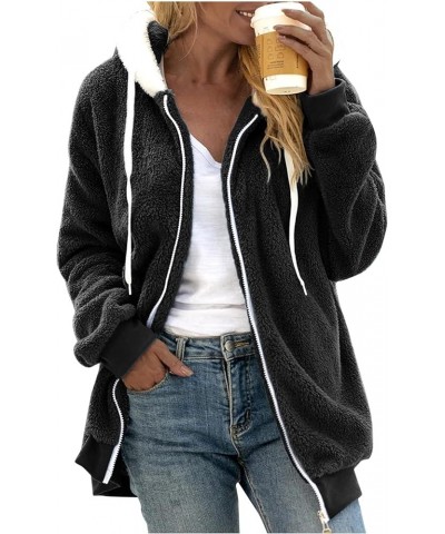 Women Fuzzy Fleece Hoodie Jackets Plus Size Full Zip Up Sherpa Lined Warm Fleece Coat Outwear Plush Flannel Outwear Black $18...