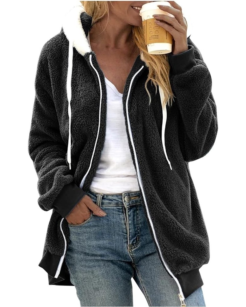 Women Fuzzy Fleece Hoodie Jackets Plus Size Full Zip Up Sherpa Lined Warm Fleece Coat Outwear Plush Flannel Outwear Black $18...