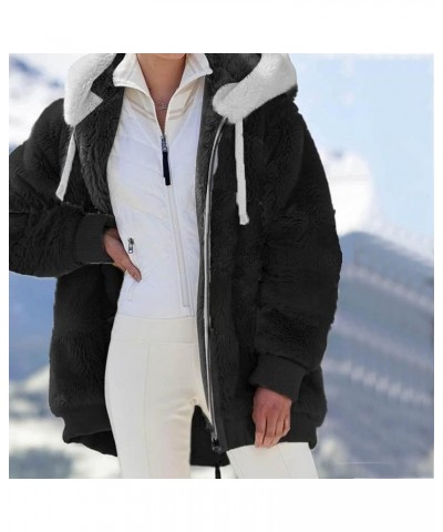 Women Fuzzy Fleece Hoodie Jackets Plus Size Full Zip Up Sherpa Lined Warm Fleece Coat Outwear Plush Flannel Outwear Black $18...