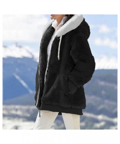 Women Fuzzy Fleece Hoodie Jackets Plus Size Full Zip Up Sherpa Lined Warm Fleece Coat Outwear Plush Flannel Outwear Black $18...