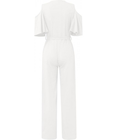 Jumpsuits For Women Classy Fashion V Neck Hollow Short Sleeves Romper Casual Long Wide Leg Pants Jumpsuits A-white $13.08 Act...