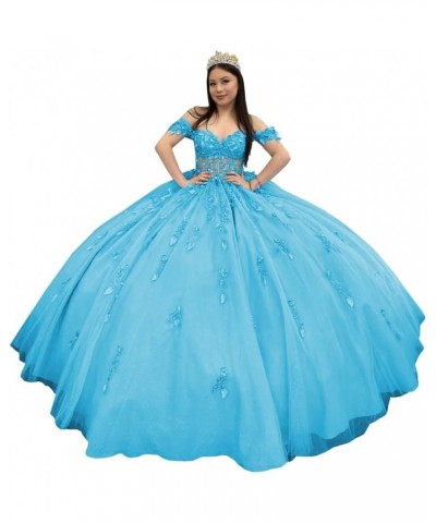 Off Shoulder Quinceanera Dresses with Train Sparkly Beaded Sweet 16 Dresses Lace Ball Gowns WZY95 Blue $69.60 Dresses