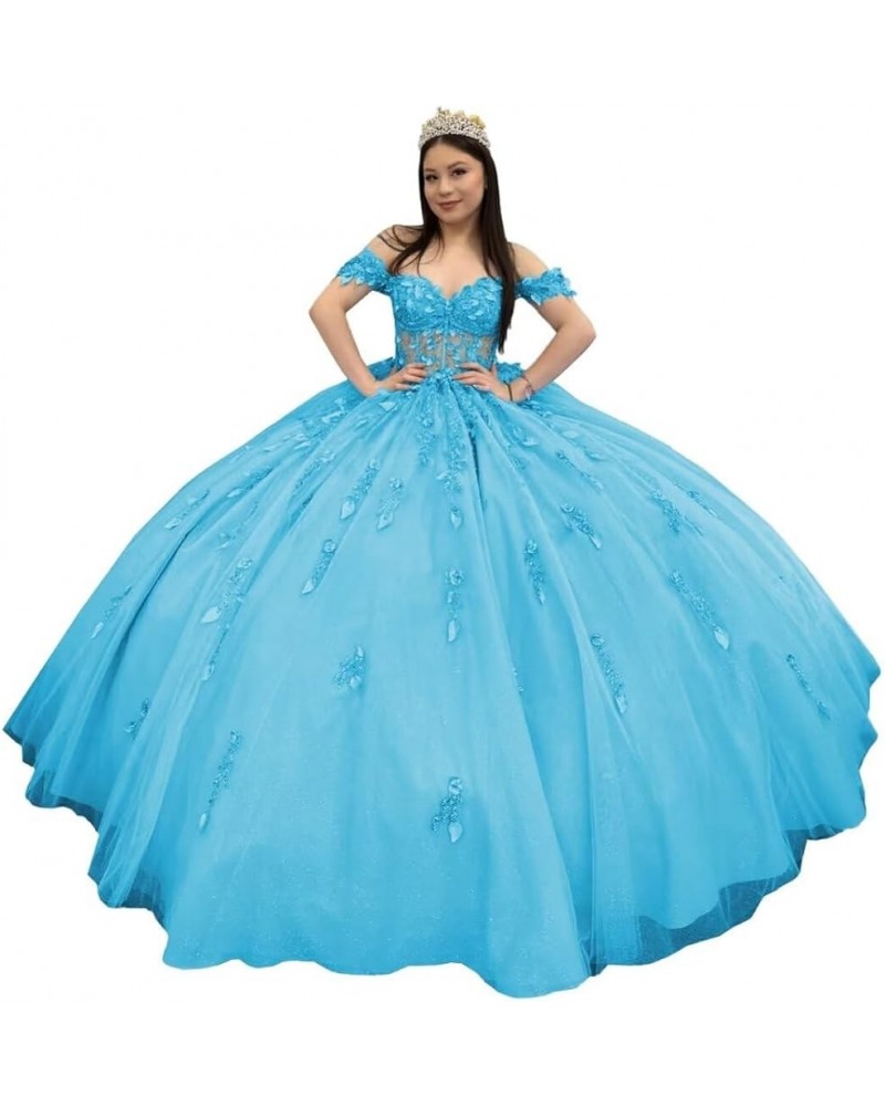 Off Shoulder Quinceanera Dresses with Train Sparkly Beaded Sweet 16 Dresses Lace Ball Gowns WZY95 Blue $69.60 Dresses