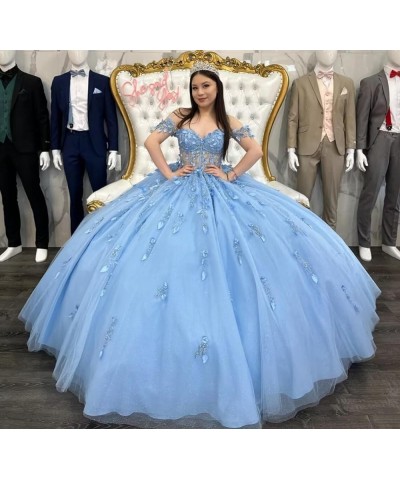 Off Shoulder Quinceanera Dresses with Train Sparkly Beaded Sweet 16 Dresses Lace Ball Gowns WZY95 Blue $69.60 Dresses