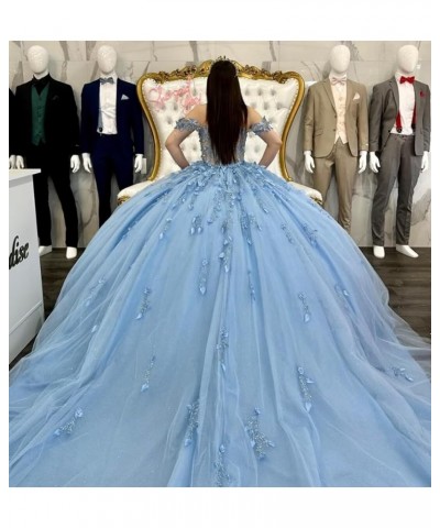 Off Shoulder Quinceanera Dresses with Train Sparkly Beaded Sweet 16 Dresses Lace Ball Gowns WZY95 Blue $69.60 Dresses