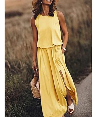 Beach Dresses for Women Casual Loose Sundress Long Dress Sleeveless Split Maxi Dresses Summer Tank Dress with Pockets Yellow ...