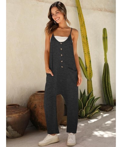 Women Summer Sleeveless Jumpsuits Spaghetti Straps Button Harem Long Pants Romper Overalls With Pockets Dark Grey $14.72 Over...