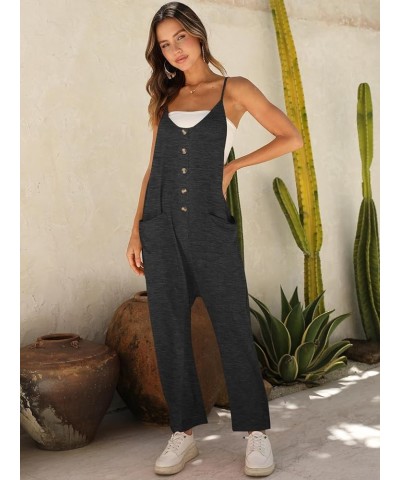 Women Summer Sleeveless Jumpsuits Spaghetti Straps Button Harem Long Pants Romper Overalls With Pockets Dark Grey $14.72 Over...