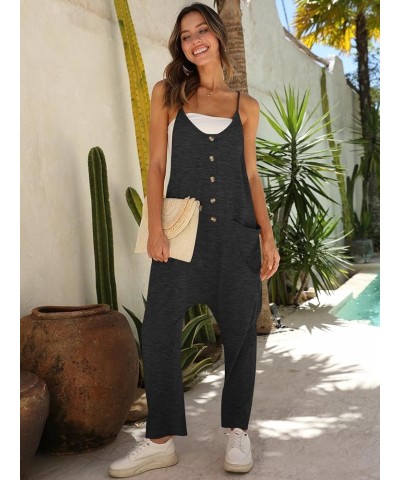 Women Summer Sleeveless Jumpsuits Spaghetti Straps Button Harem Long Pants Romper Overalls With Pockets Dark Grey $14.72 Over...