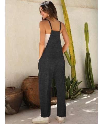 Women Summer Sleeveless Jumpsuits Spaghetti Straps Button Harem Long Pants Romper Overalls With Pockets Dark Grey $14.72 Over...