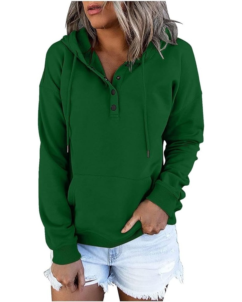 Womens Sweatshirt Fall 2023 Casual Snap Button Drawstring Hoodies Fleece Pullover Long Sleeve Tops Lightweight Pocket A39 Gre...