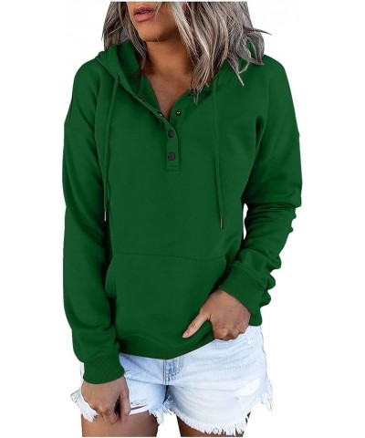 Womens Sweatshirt Fall 2023 Casual Snap Button Drawstring Hoodies Fleece Pullover Long Sleeve Tops Lightweight Pocket A39 Gre...