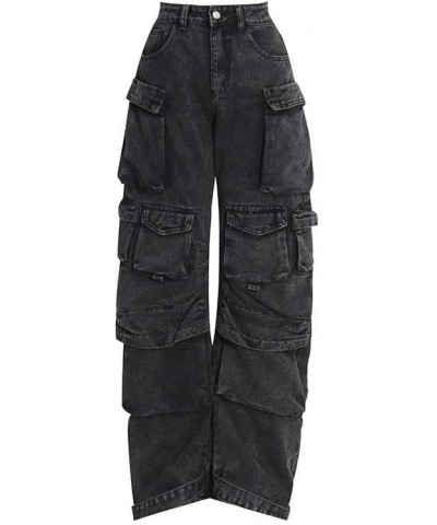 High Waist Baggy Cargo Jeans for Women's Flap Pocket Straight Leg Denim Pants Y2K Boyfriend Jean Pants Trousers Black Gray a ...