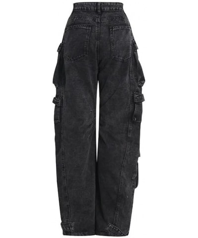 High Waist Baggy Cargo Jeans for Women's Flap Pocket Straight Leg Denim Pants Y2K Boyfriend Jean Pants Trousers Black Gray a ...