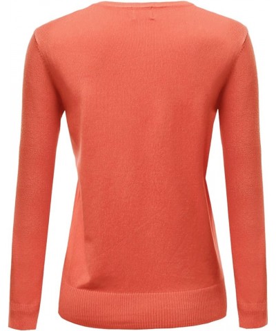 Women's Solid Crew Neck Button Down 3/4 Sleeves Knit Cardigan Fewcal0018 Orange $9.40 Sweaters