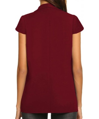 Womens Casual Short Sleeve Open Front Blazers Work Office Solid Color Blazer Jacket with Pockets Red Wine $19.68 Blazers