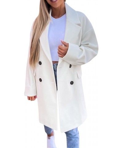 Coats for Women Long Fashion Button Down Jackets Business Elegant V Neck Coat Mid Length Casual Outfits White-b $16.73 Jackets