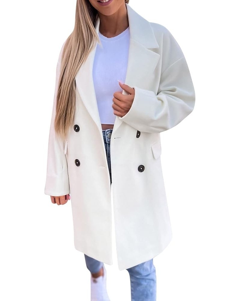 Coats for Women Long Fashion Button Down Jackets Business Elegant V Neck Coat Mid Length Casual Outfits White-b $16.73 Jackets