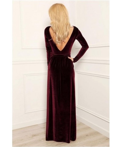 Women's Maxi Velvet Long Sleeve Prom Dress Long 2023 V Neck Aline Slit Backless Formal Evening Gowns YMS111 A-dark Grey $32.0...