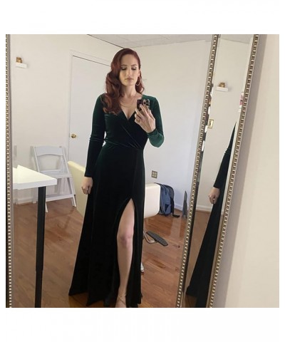 Women's Maxi Velvet Long Sleeve Prom Dress Long 2023 V Neck Aline Slit Backless Formal Evening Gowns YMS111 A-dark Grey $32.0...