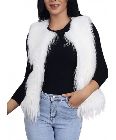 Women's Faux Fur Vest Coat Black Sleeveless Fur Vests Winter Warm Fur Coat Shaggy Open Front Fur Waistcoat White1 $13.72 Coats