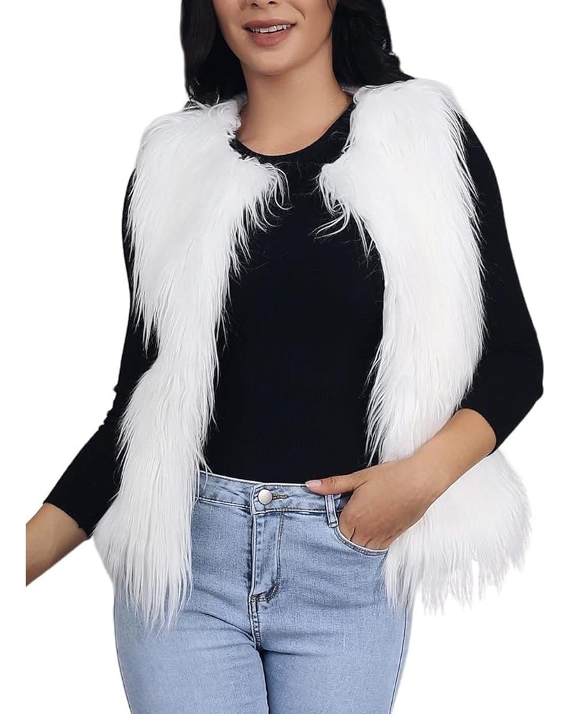 Women's Faux Fur Vest Coat Black Sleeveless Fur Vests Winter Warm Fur Coat Shaggy Open Front Fur Waistcoat White1 $13.72 Coats