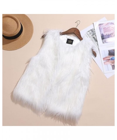 Women's Faux Fur Vest Coat Black Sleeveless Fur Vests Winter Warm Fur Coat Shaggy Open Front Fur Waistcoat White1 $13.72 Coats