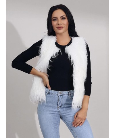 Women's Faux Fur Vest Coat Black Sleeveless Fur Vests Winter Warm Fur Coat Shaggy Open Front Fur Waistcoat White1 $13.72 Coats