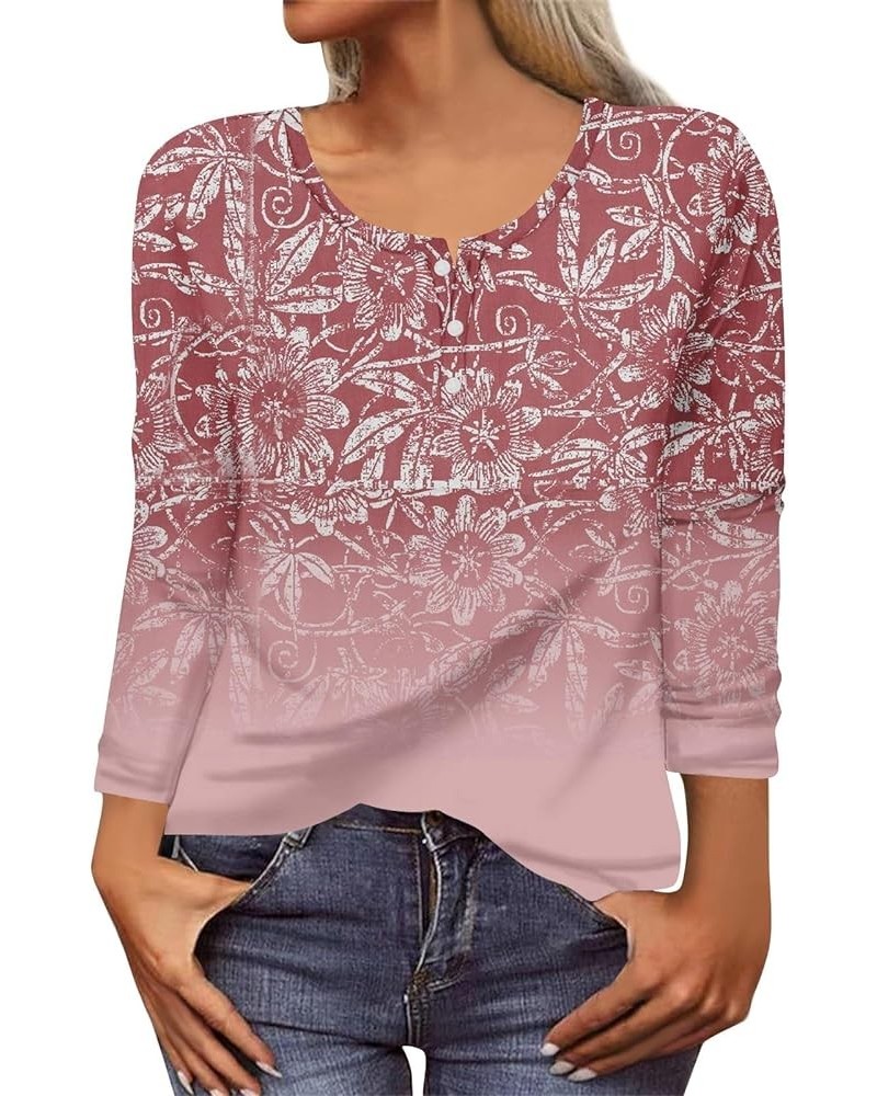 Womens Long Sleeve Tops Fashion Ethnic Print Shirt V-Neck Casual Tops Sweatshirts Tees Slim 02-red $14.61 Tops