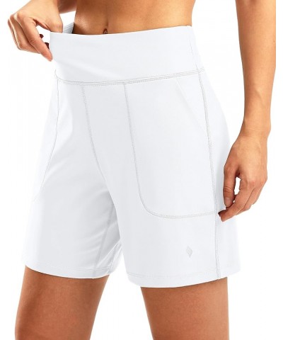 Women's 6'' Athletic Long Shorts with 4 Pockets High Waisted Bermuda Shorts for Women Walking Running Casual White $13.95 Act...