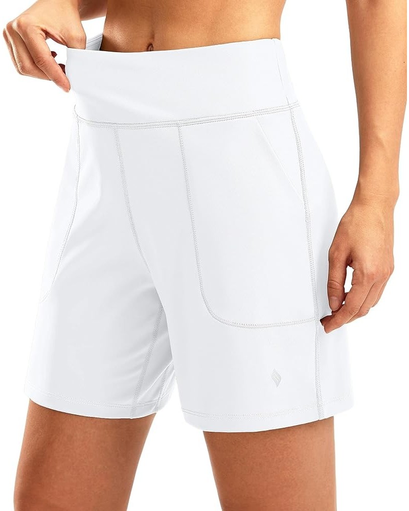 Women's 6'' Athletic Long Shorts with 4 Pockets High Waisted Bermuda Shorts for Women Walking Running Casual White $13.95 Act...