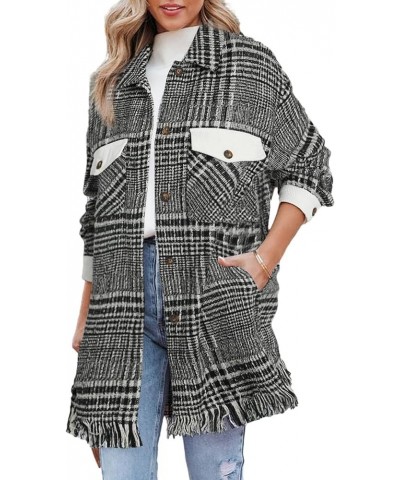 Women's Flannel Plaid Shacket Long Sleeve Oversized Button Down Shirt Jacket Coat Black $19.73 Jackets