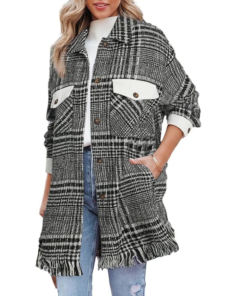 Women's Flannel Plaid Shacket Long Sleeve Oversized Button Down Shirt Jacket Coat Black $19.73 Jackets