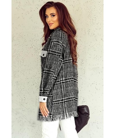 Women's Flannel Plaid Shacket Long Sleeve Oversized Button Down Shirt Jacket Coat Black $19.73 Jackets