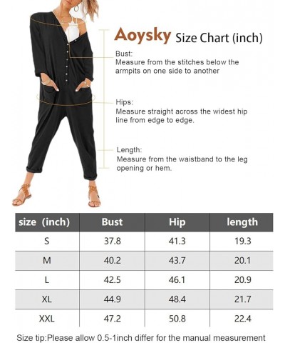 Oversize Women's One Piece Button Up Jumpsuit Casual Loose Short Sleeve V Neck Onesies Rompers With Pockets Long Sleeve-black...