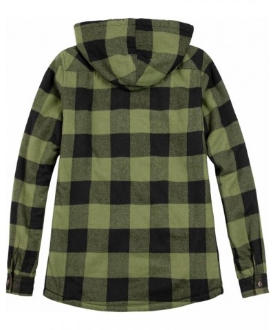 Womens Sherpa Lined Plaid Hooded Flannel Jacket with Hand Pockets Button Down Shirt Jackets Army Green $19.50 Jackets