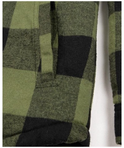 Womens Sherpa Lined Plaid Hooded Flannel Jacket with Hand Pockets Button Down Shirt Jackets Army Green $19.50 Jackets