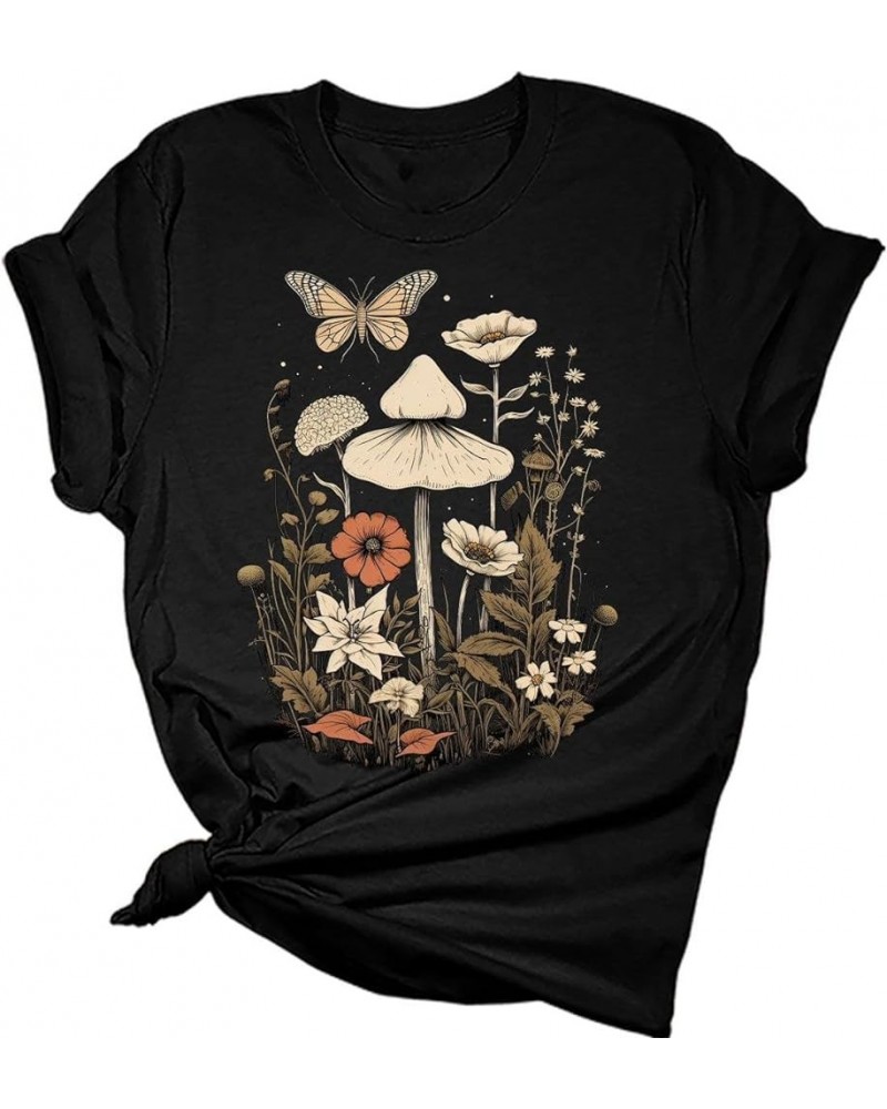 Graphic Tees for Women Fall Tshirts Vintage Tops Cute Floral Wildflower Girls Shirts 7 - Black $10.98 T-Shirts