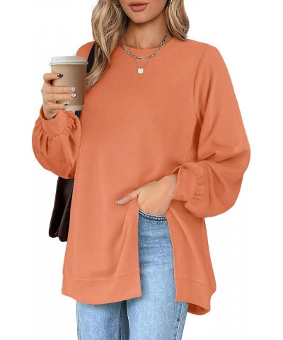 Womens Sweatshirt Crew Neck Balloon Sleeve Split Hem Dressy Casual Tops C-orange $13.12 Hoodies & Sweatshirts