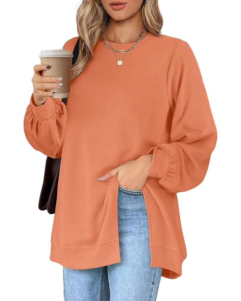 Womens Sweatshirt Crew Neck Balloon Sleeve Split Hem Dressy Casual Tops C-orange $13.12 Hoodies & Sweatshirts