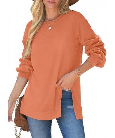 Womens Sweatshirt Crew Neck Balloon Sleeve Split Hem Dressy Casual Tops C-orange $13.12 Hoodies & Sweatshirts