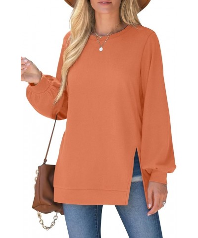 Womens Sweatshirt Crew Neck Balloon Sleeve Split Hem Dressy Casual Tops C-orange $13.12 Hoodies & Sweatshirts