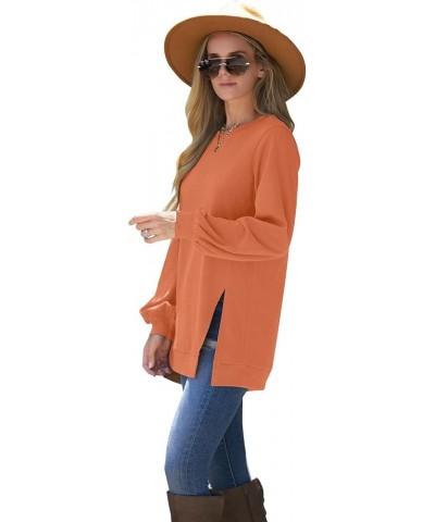 Womens Sweatshirt Crew Neck Balloon Sleeve Split Hem Dressy Casual Tops C-orange $13.12 Hoodies & Sweatshirts