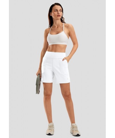 Women's 6'' Athletic Long Shorts with 4 Pockets High Waisted Bermuda Shorts for Women Walking Running Casual White $13.95 Act...