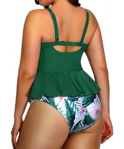 Plus Size Swimsuits for Women Tummy Control Two Piece Bathing Suits Peplum Tankini Tops High Waisted Swimwear Green Leaf $15....