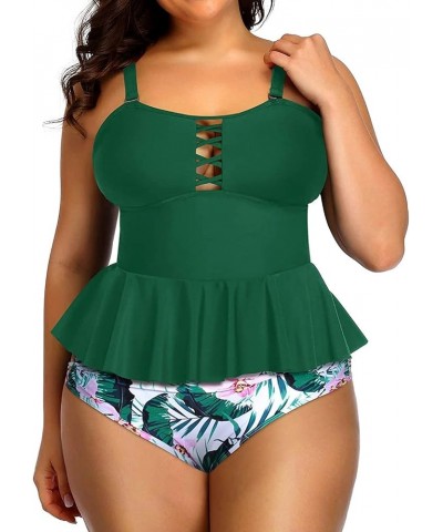 Plus Size Swimsuits for Women Tummy Control Two Piece Bathing Suits Peplum Tankini Tops High Waisted Swimwear Green Leaf $15....