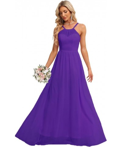 Halter Chiffon Bridesmaid Dresses for Wedding 2024 A Line Long Formal Evening Prom Party Gown Purple $20.02 Dresses